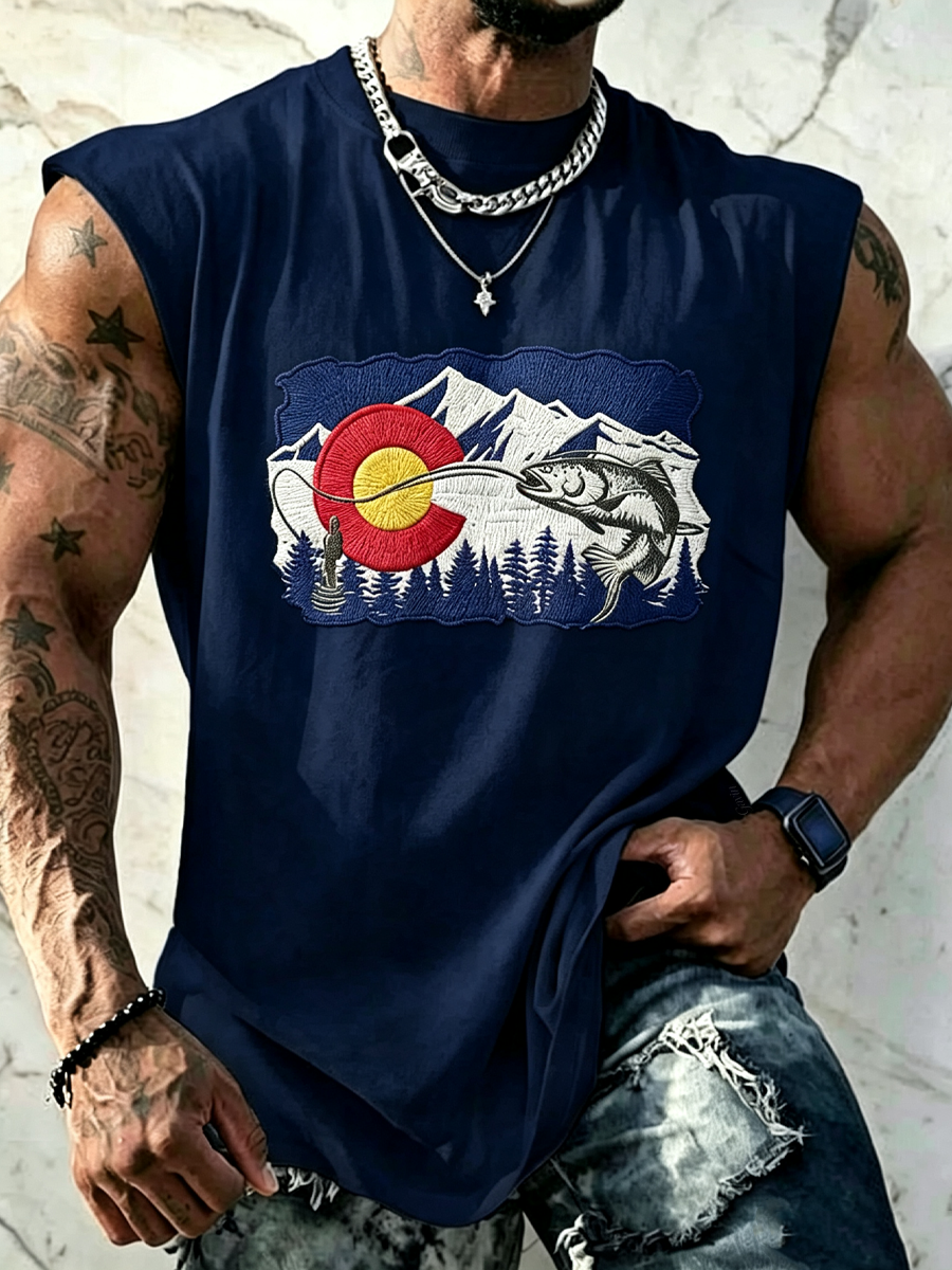 Men'S Colorado Flag Fishing Casual Round Vest