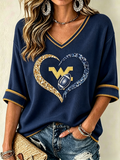Women'S Rugby Patterned Waffle V-Neck Top