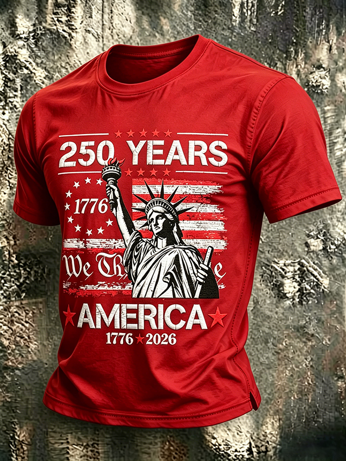 Men'S Casual American 250Th Anniversary Personalized Printed Round Neck T-Shirt