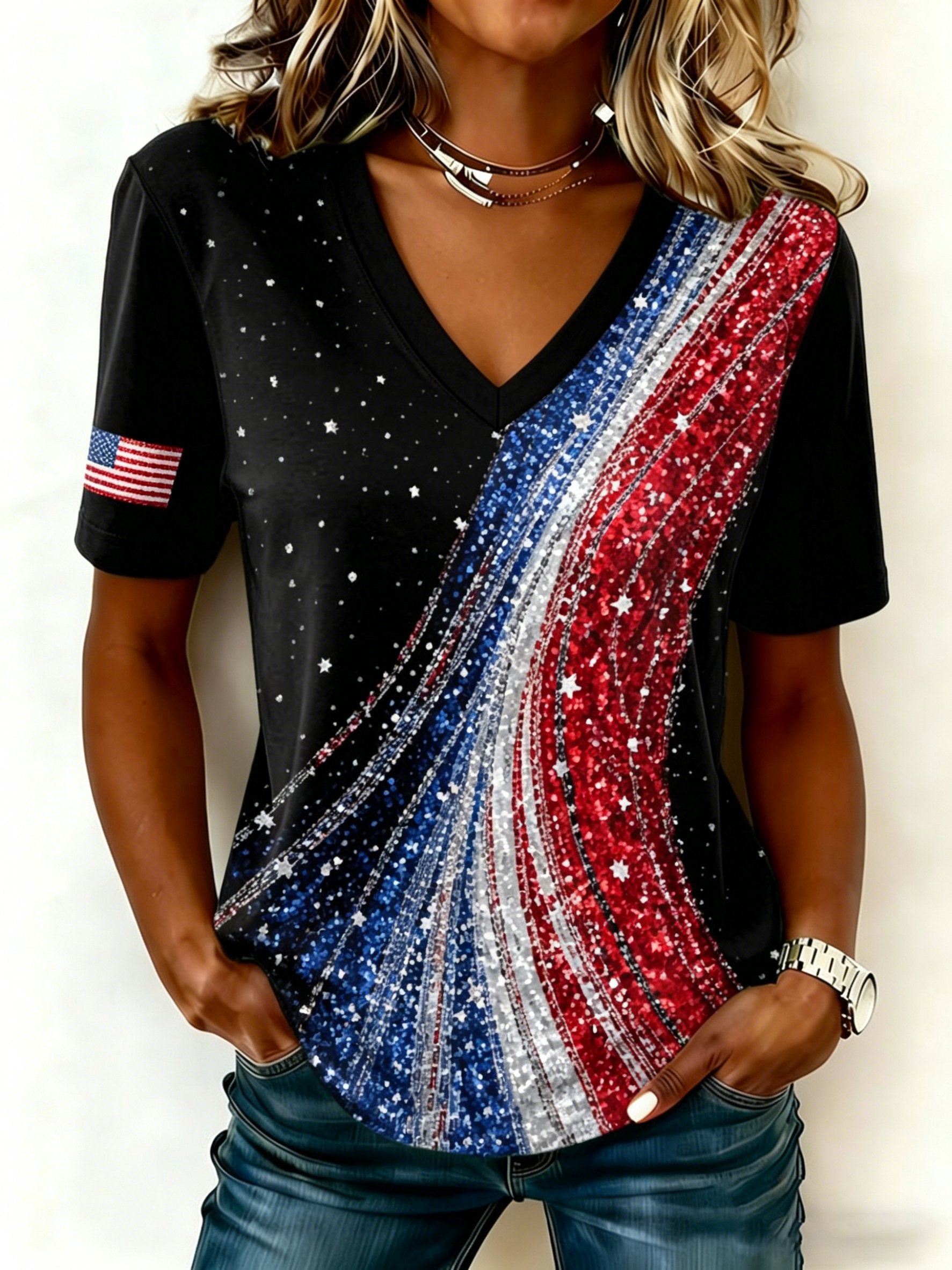 Women's USA 250 Print V Neck T-shirt