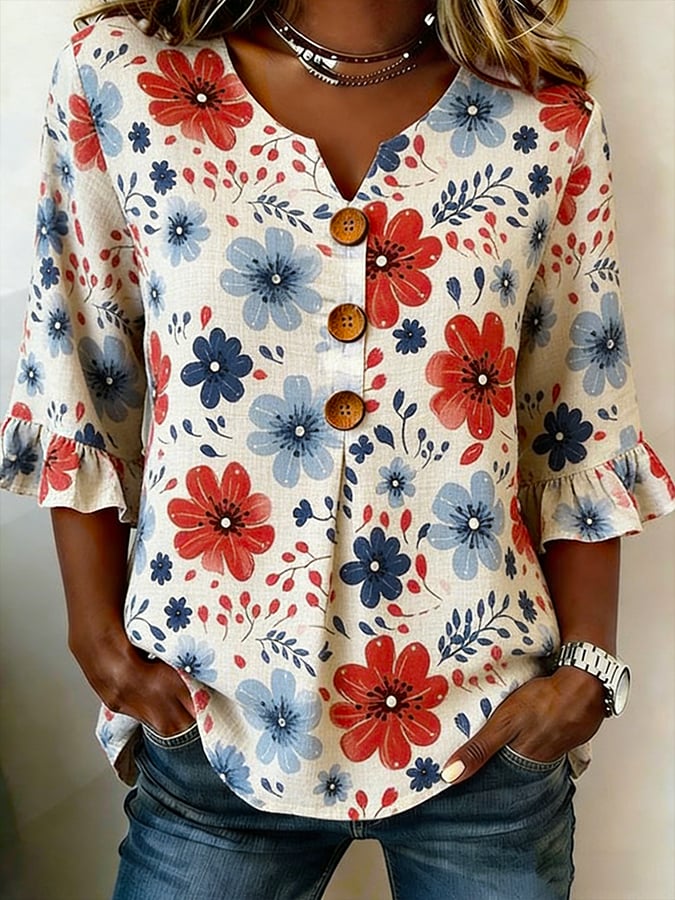 Women's 250th Anniversary Print Half Sleeve Casual Blouse
