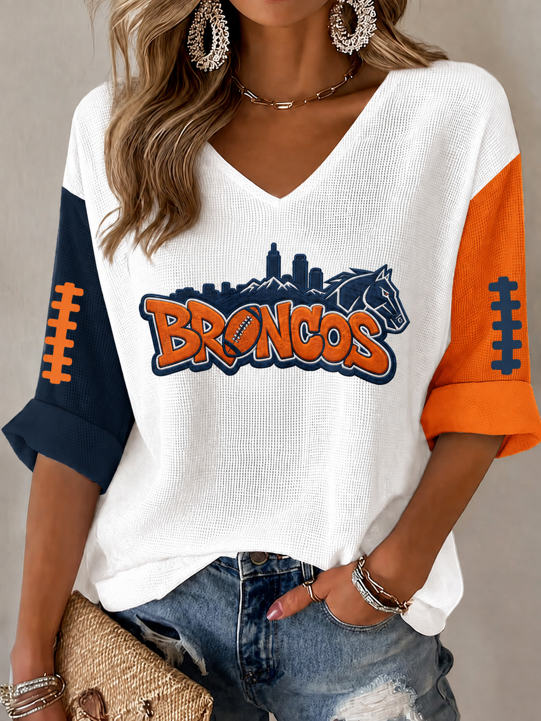 Women'S Football Print Waffle  Top