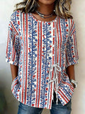 Women'S Cotton And Hemp Patriotic Independence Day Commemorative Printed Casual Shirt
