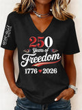 Women's U.S. 250th Anniversary Commemorative Printed Casual V-Neck Top