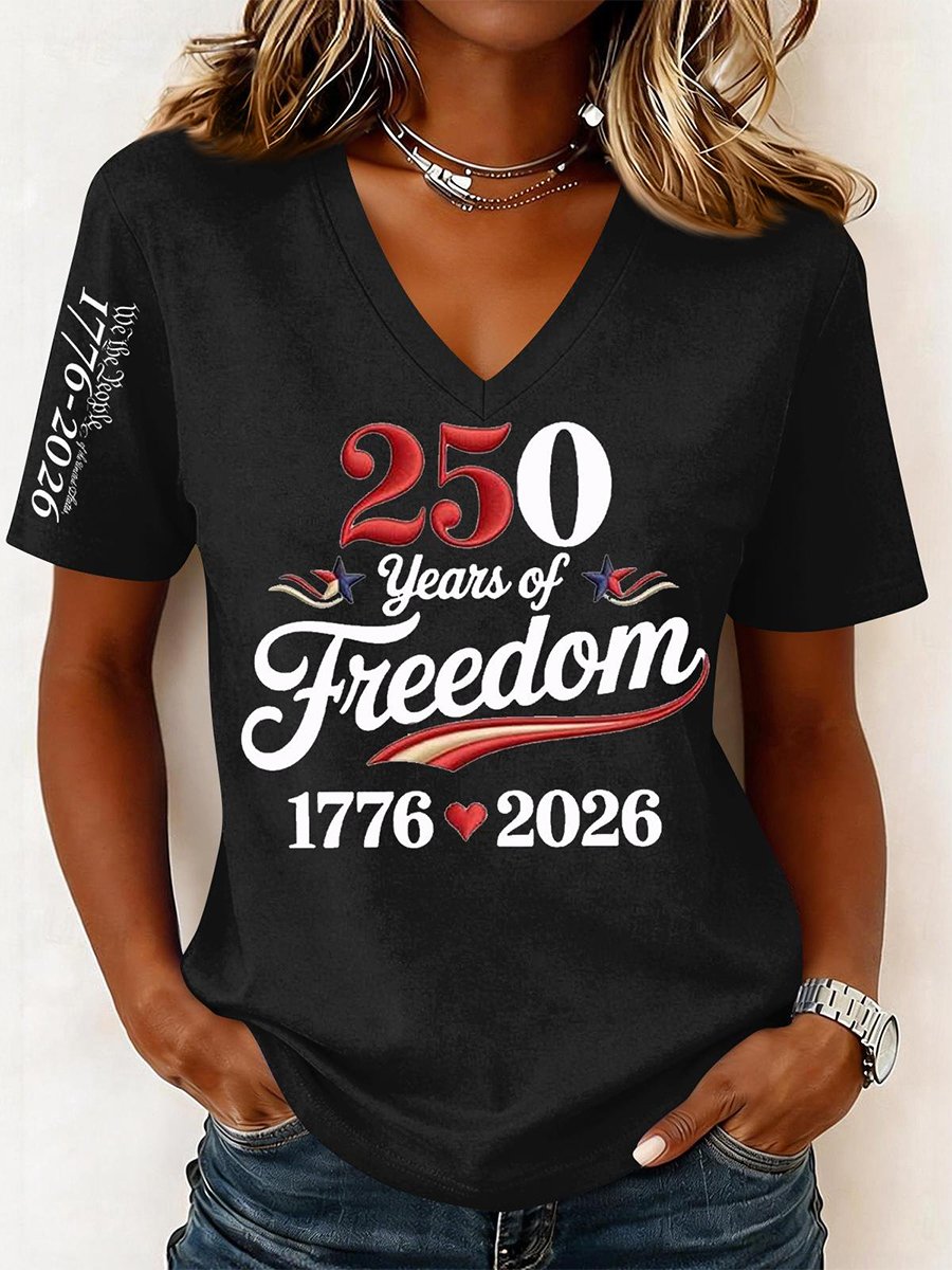 Women's U.S. 250th Anniversary Commemorative Printed Casual V-Neck Top