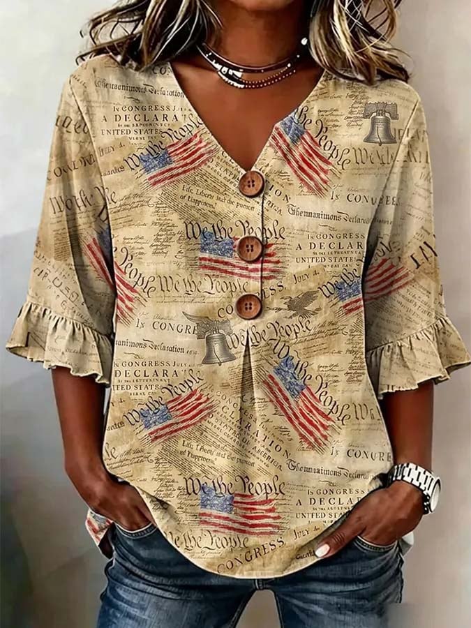 Women'S Casual Printed Independence Day Top