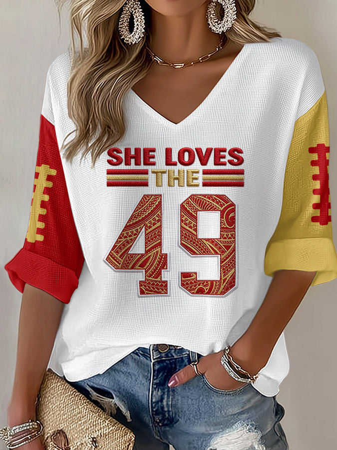 Women'S Football Print Waffle Top
