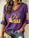 Women'S Rugby Patterned Waffle V-Neck Top