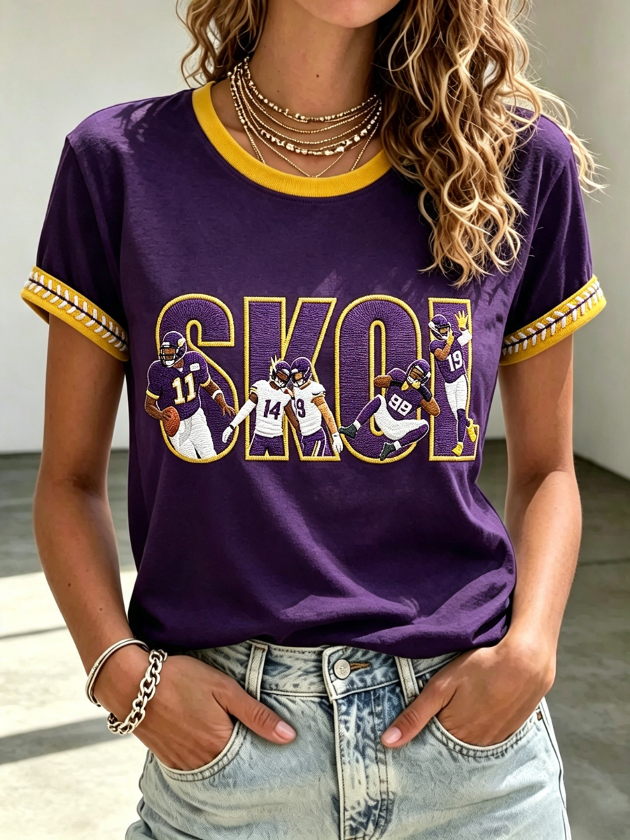 Women's Football Fan Printed Round Neck T-Shirt