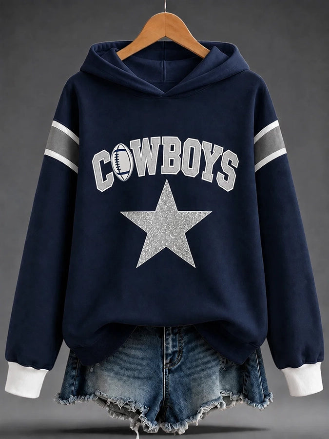 Ladies' Casual Rugby Printed Hooded Top