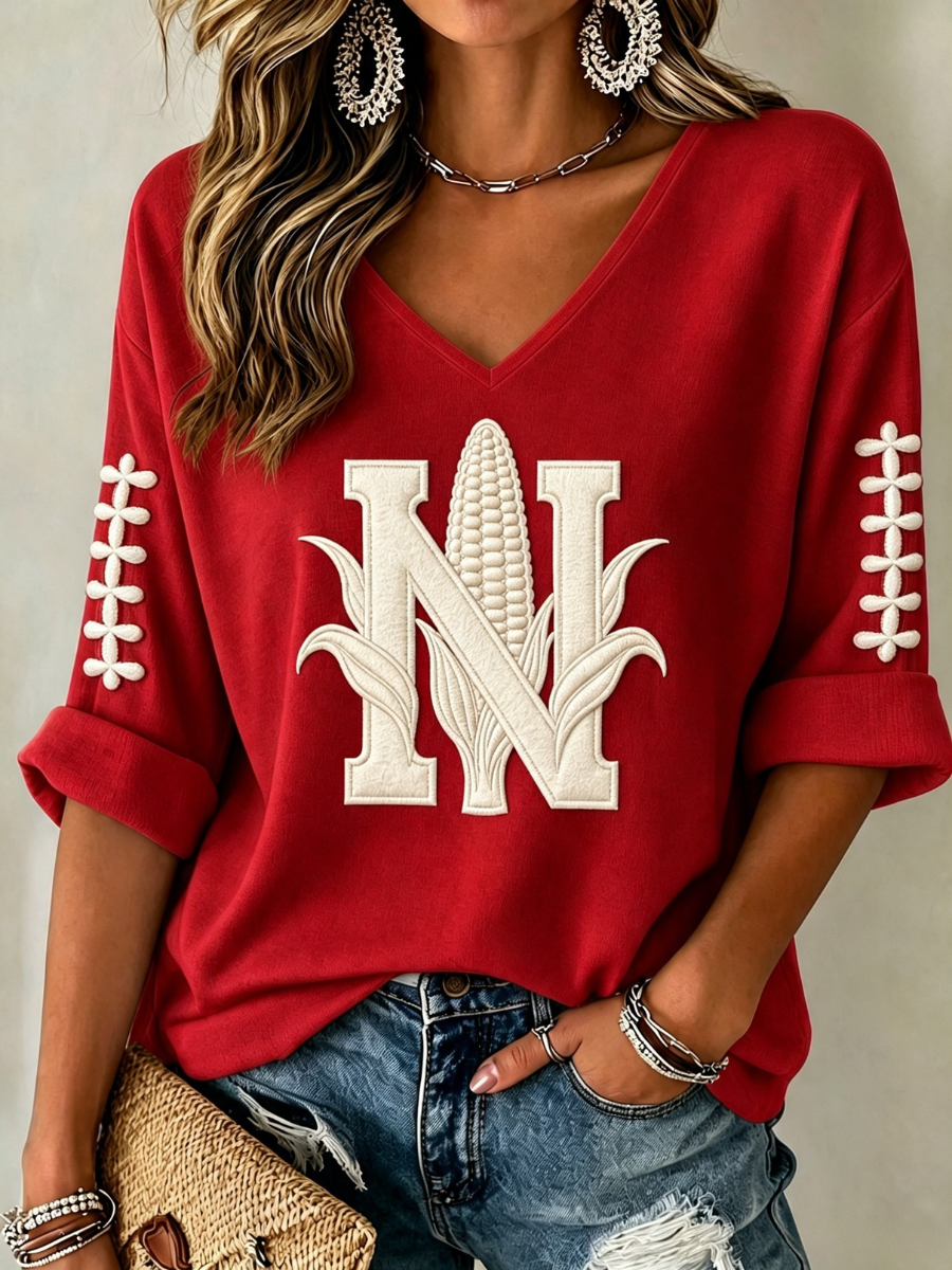 Women's Football Print Waffle Top