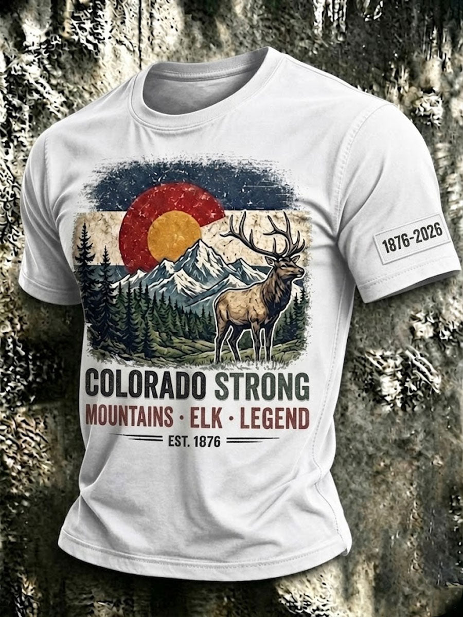 Men'S Colorado Strong Vintage Colorado Flag Mountain Forest T-Shirt