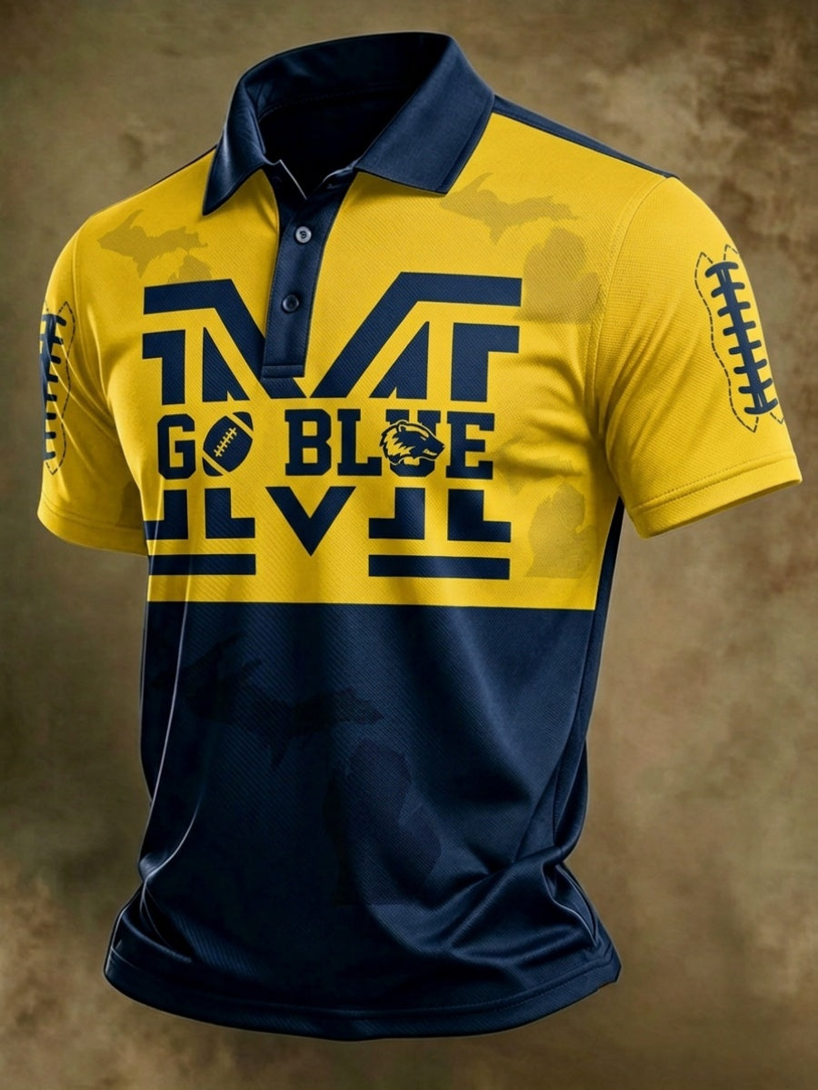 Men'S Football Pattern Retro Polo Shirt