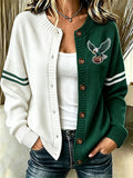 Women'S Casual Football Print Knitted Cardigan Top