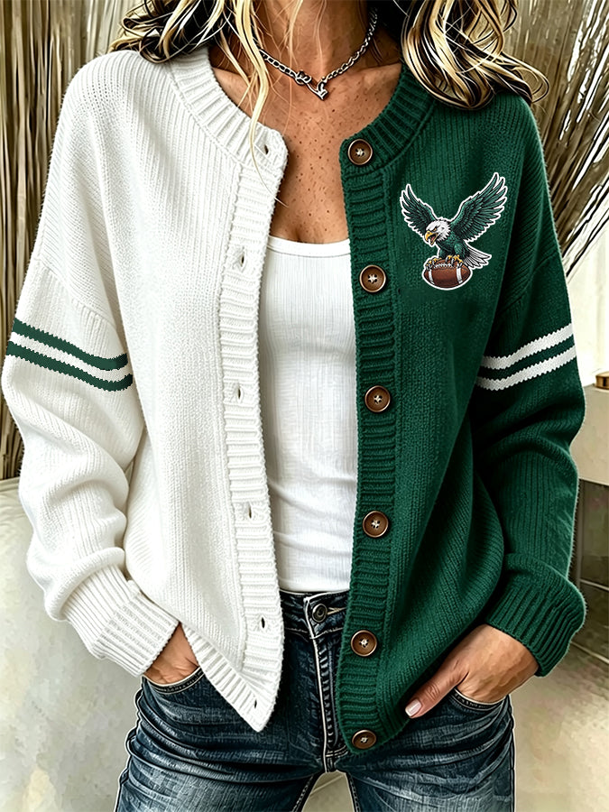 Women'S Casual Football Print Knitted Cardigan Top