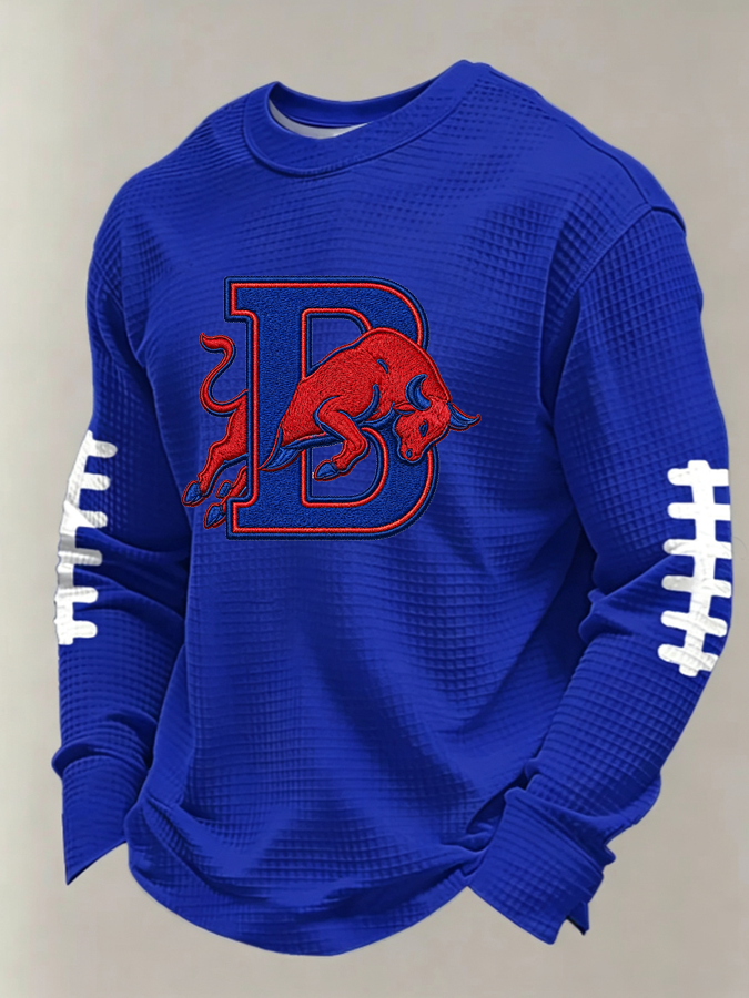 Men'S Buffalo Print Football Fans Gameday Casual Waffle Long Sleeve T-Shirt