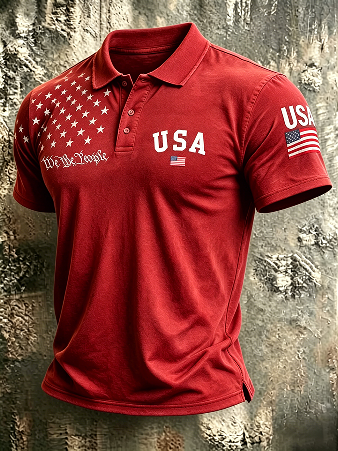 Men'S Casual USA Commemorative Printed Polo Shirt