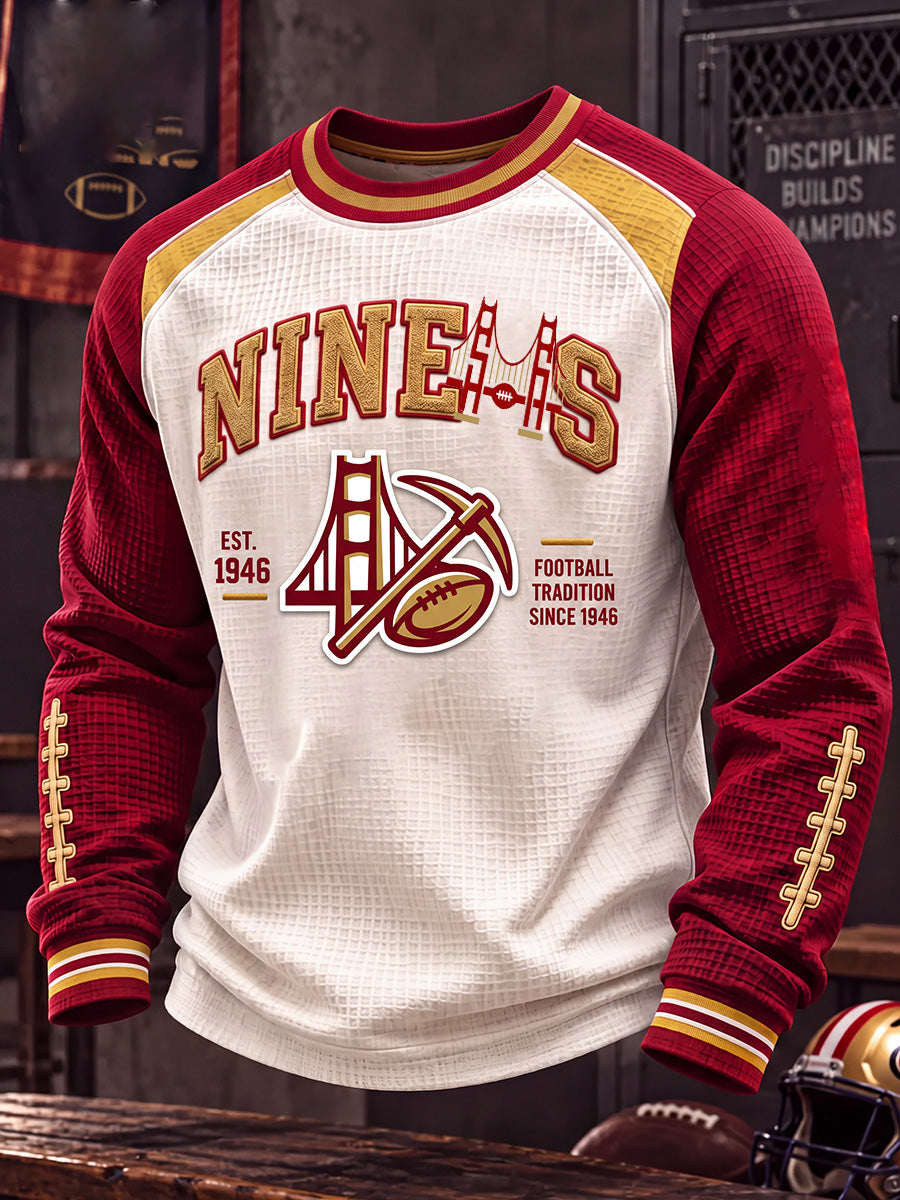 Men's Rugby Team Graphic Waffle-Knit Raglan Long-Sleeve Top