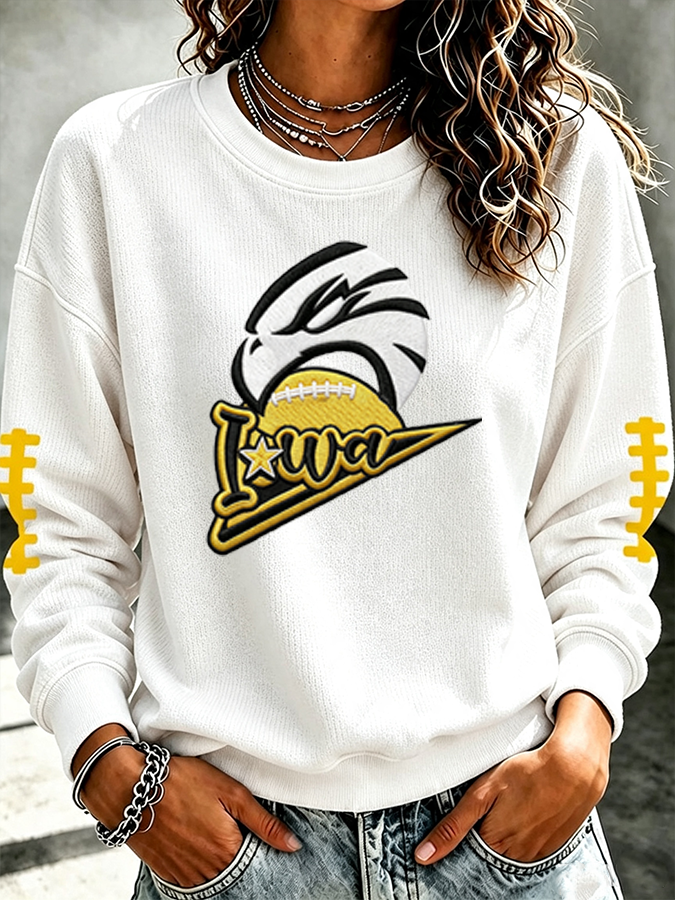 Women'S Retro Football Print Round Neck Sports Shirt