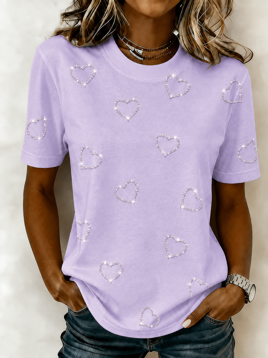 Women's Pink Love Printed Casual T-shirt