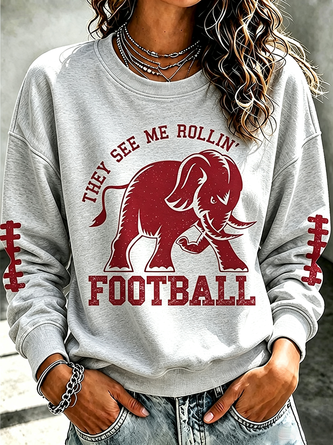 Women'S Rugby Printed Round Neck Top
