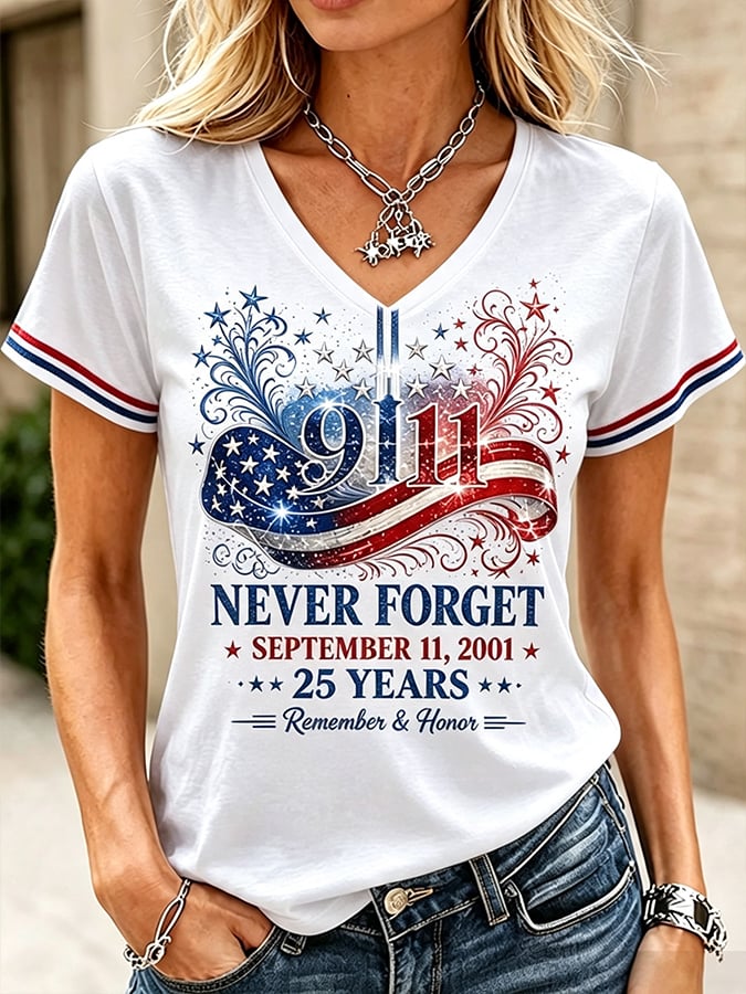 Women's 9.11 Never Forget Printed Casual Tops
