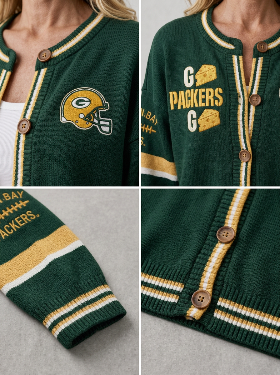 Women's Green Bay Packers Cheesehead Helmet Printed Cardigan