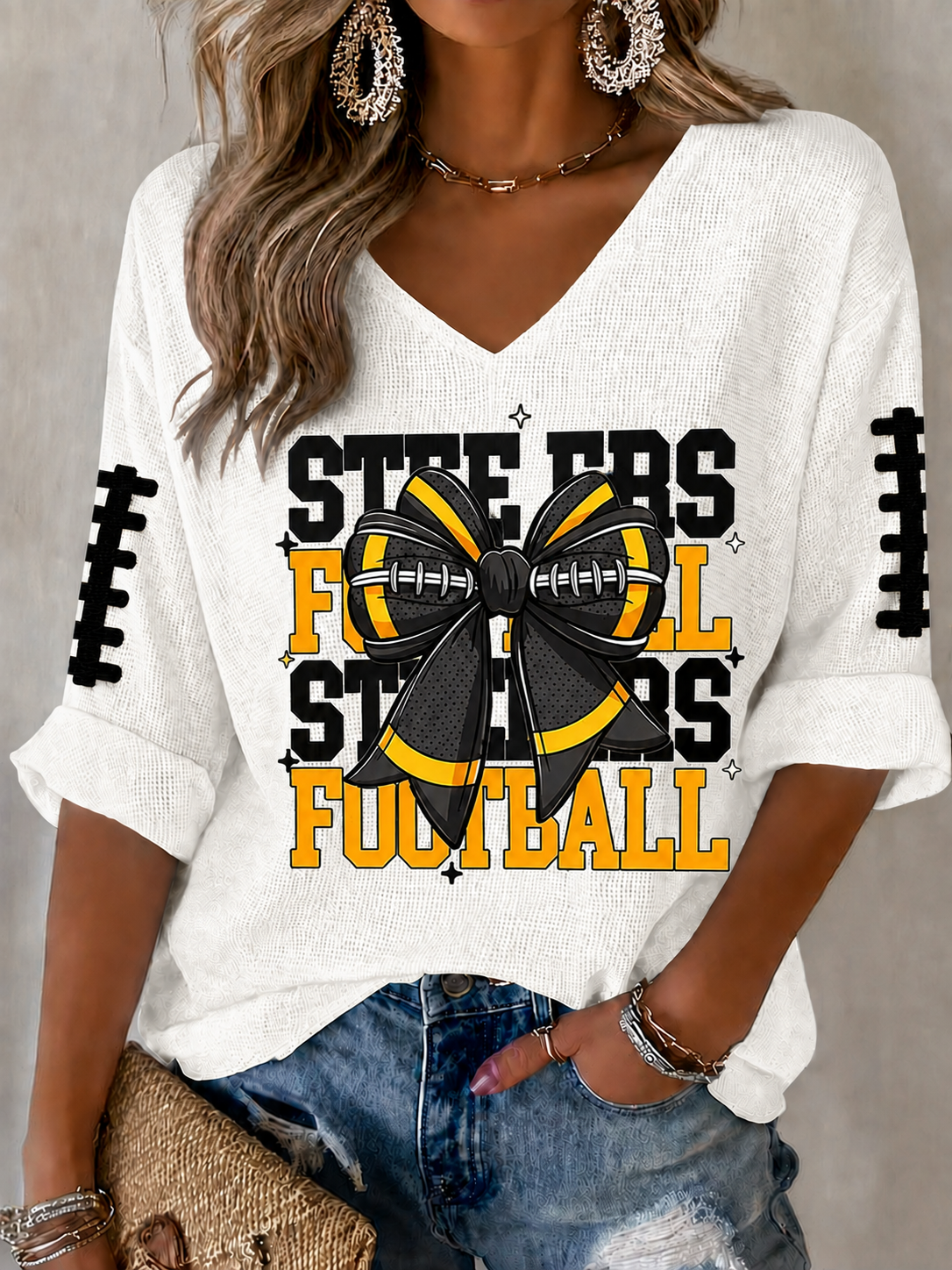 Women'S Football Print Waffle Top
