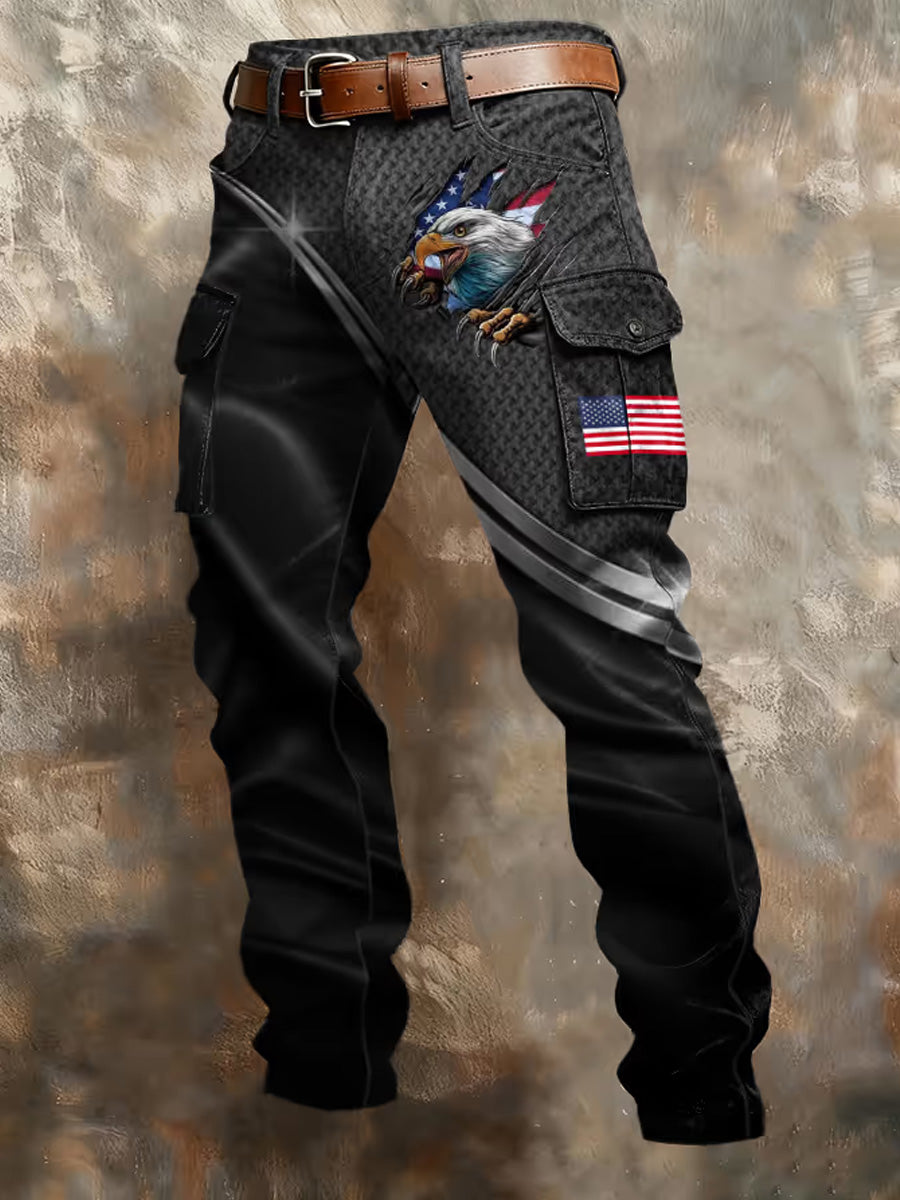 Men's America 250th Anniversary Print Multi-Pocket Cargo Casual Pants