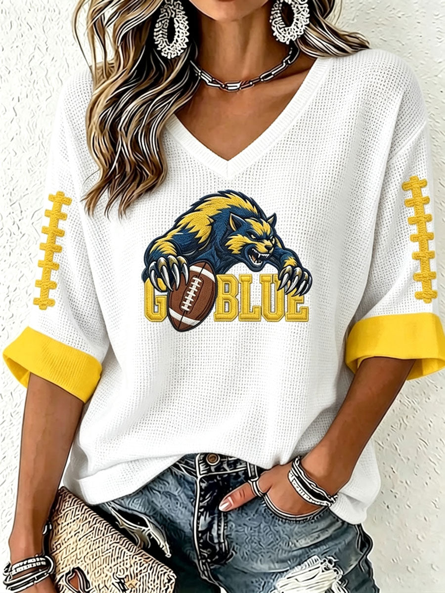 Women'S Football Print Waffle Top