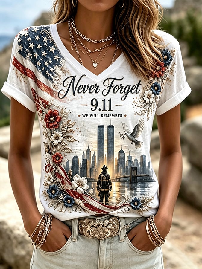 Women's  Retro  9.11 Never Forget Print T-shirt