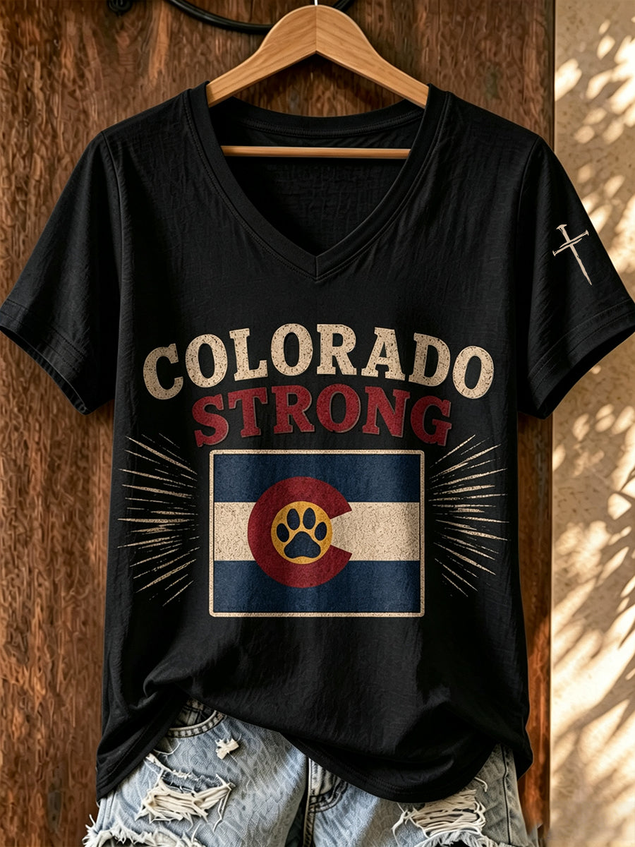 Women'S Colorado Strong Printed V-Neck T-Shirt
