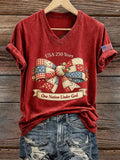 Women's USA 250 Years One Nation Under God Print V Neck T-shirt