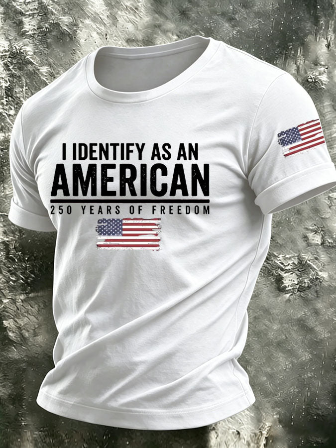Men's I Identify As An American Printed Casual T-shirt