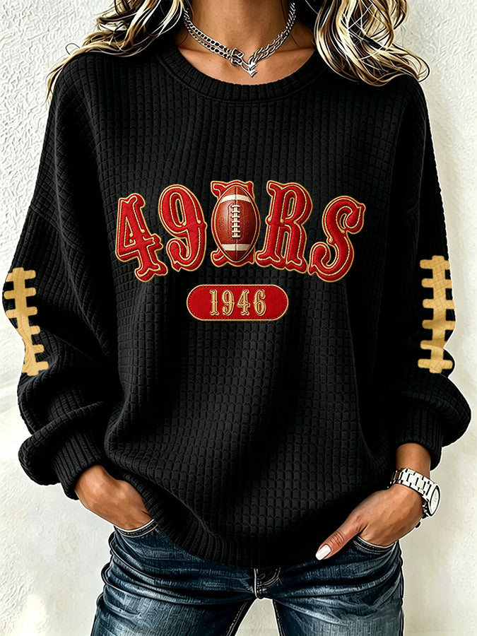Women'S Football Print Long Sleeved Round Neck Sweatshirt