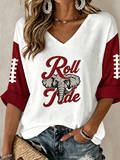 Women'S Rugby Patterned Waffle V-Neck Top