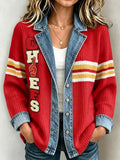 Women's Football Print Knitted Cardigan
