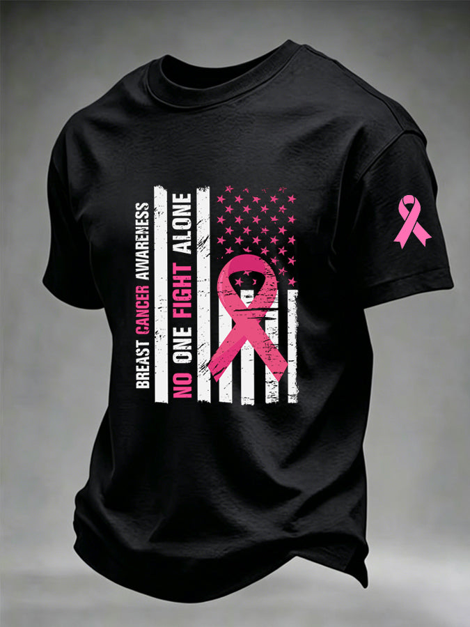 Men'S US Flag Breast Cancer Print T-Shirt