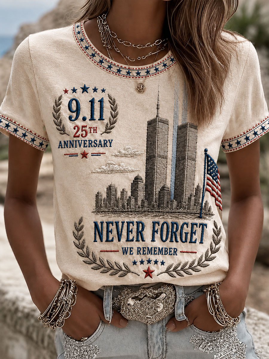 Women's 9.11 Never Forget Print V Neck T-shirt