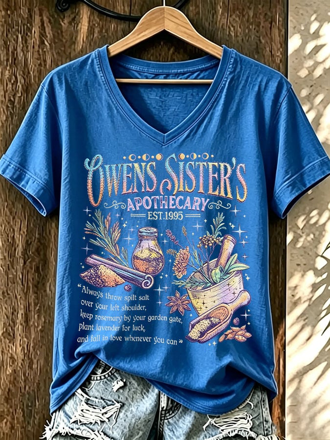 Women's Vintage Owens Sisters Apothecary Print T-shirt