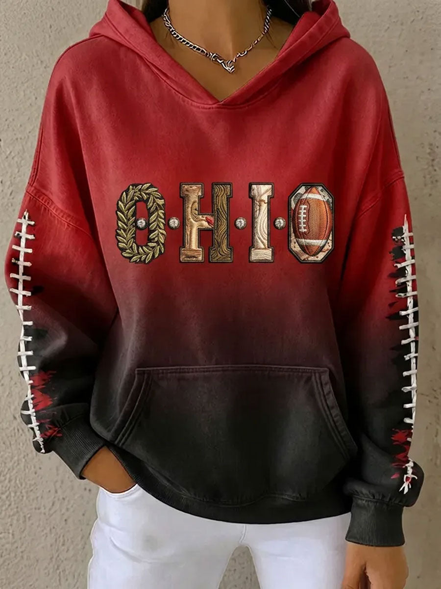 Women's Football Fan Printed Vintage Hoodie