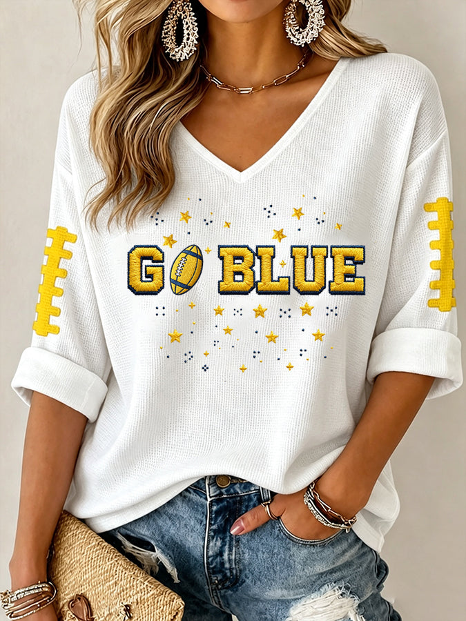 Women'S Football Print Waffle Top