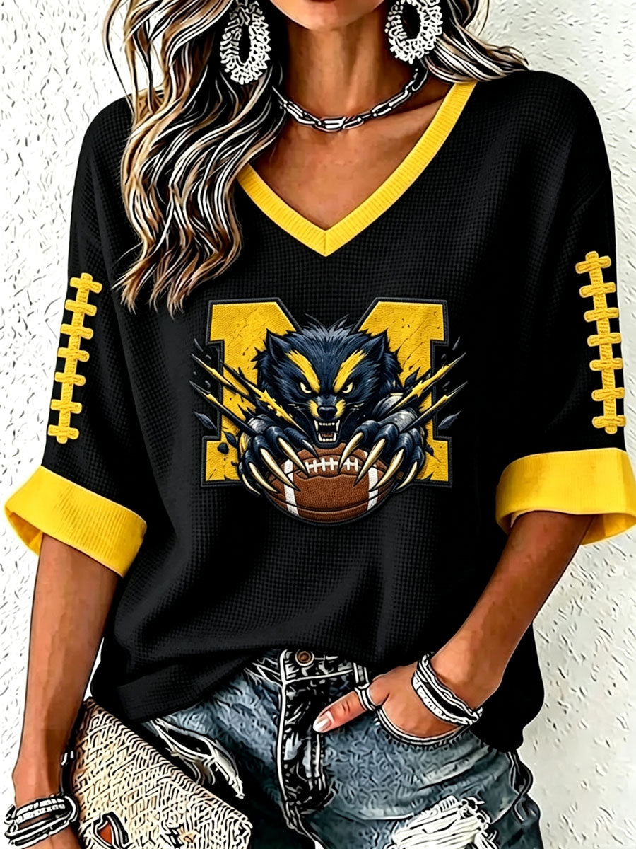 Women'S Football Print Waffle Top