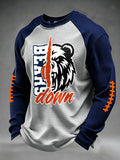 Men's Football Fan Print Waffle Long Sleeve Sweatshirt
