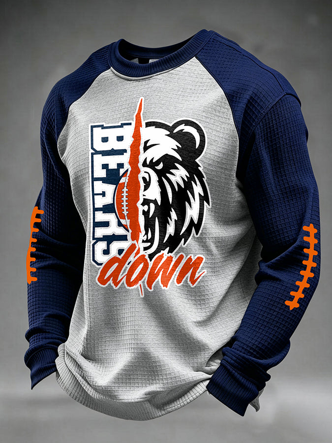 Men's Football Fan Print Waffle Long Sleeve Sweatshirt