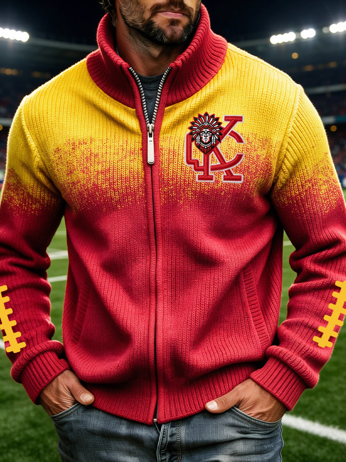 Men's Football Printed Jacquard Knitted Zipper