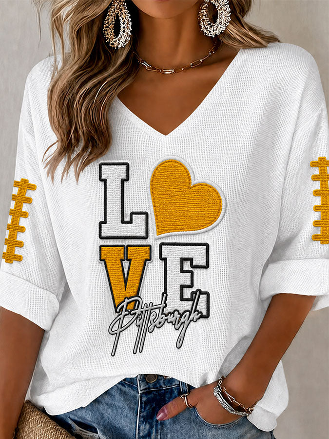 Women'S Football Print Waffle Top