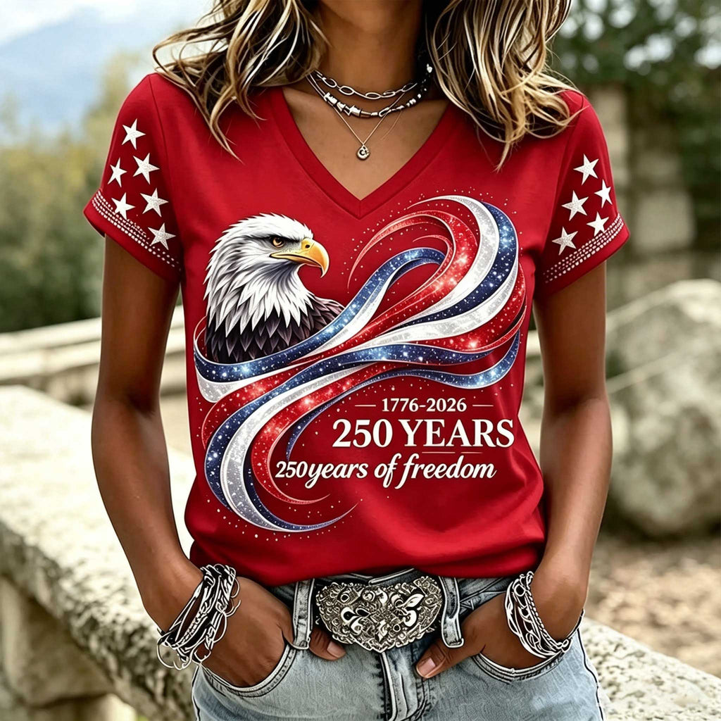Women'S Retro Independence Day Relief Printed Casual Short Sleeved T-Shirt