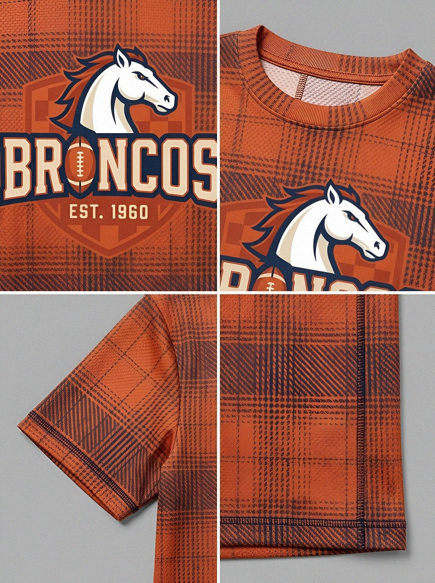 Unisex Denver Broncos Plaid Logo Printed T-shirt