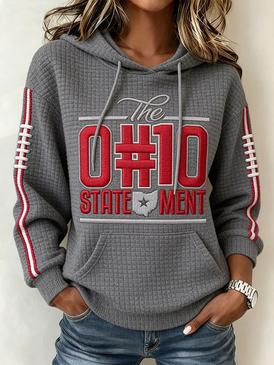 Women's Football Print Waffle Hooded Sweatshirt